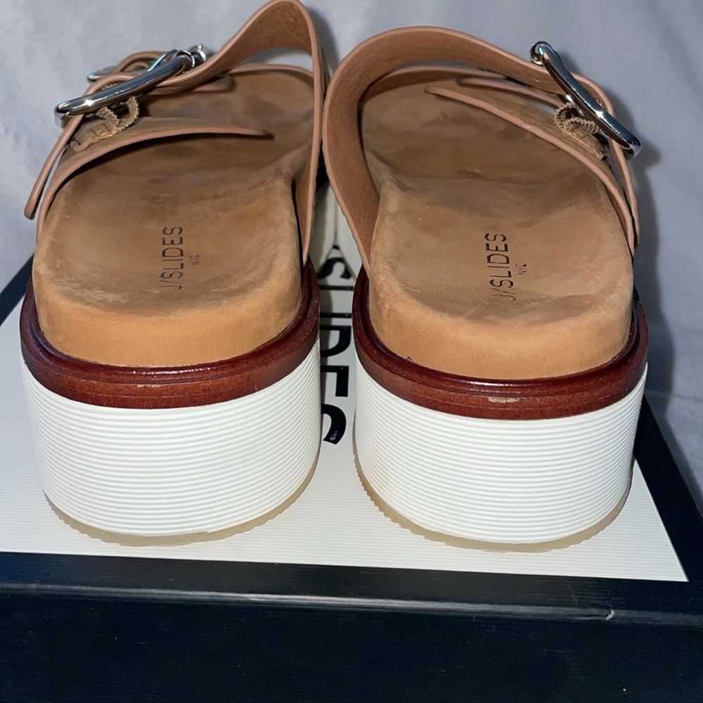 NWT J/SLIDES BOWIE Tan Embossed Leather Sandal - Picture 7 of 12